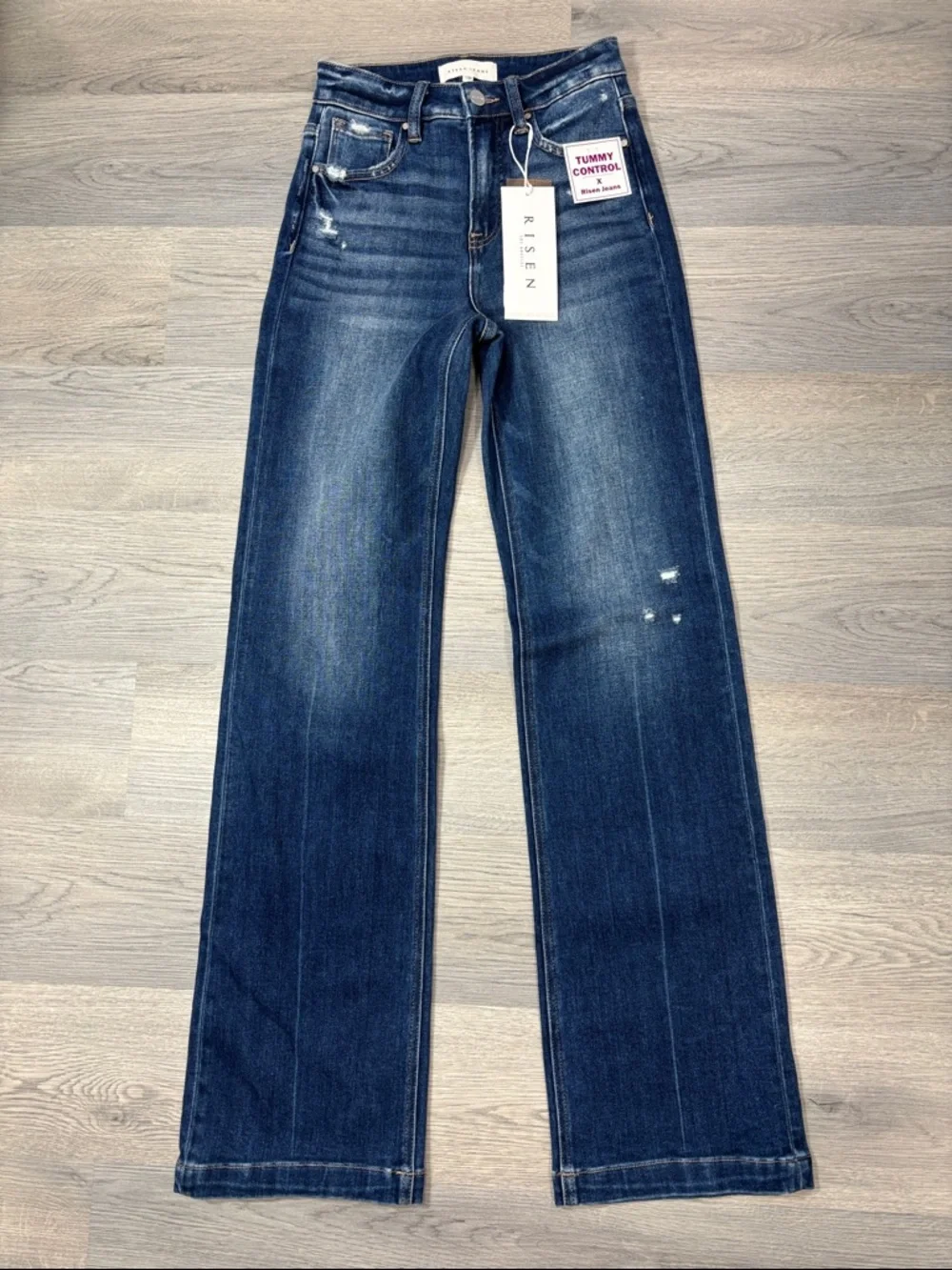 Risen Tummy Control High Rise Distressed Straight Jeans - size 1/25 NWT - Picture 2 of 9